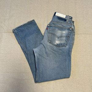 Re/Done Light Blue Distressed Ankle Jeans